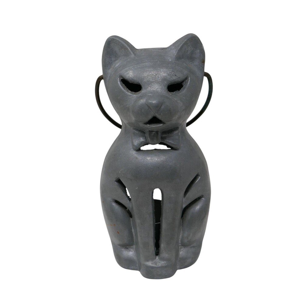 Mid Century Modern 1940s Cast Metal Cat Lantern Candle Holder Garden Sculpture - Picture 2 of 13
